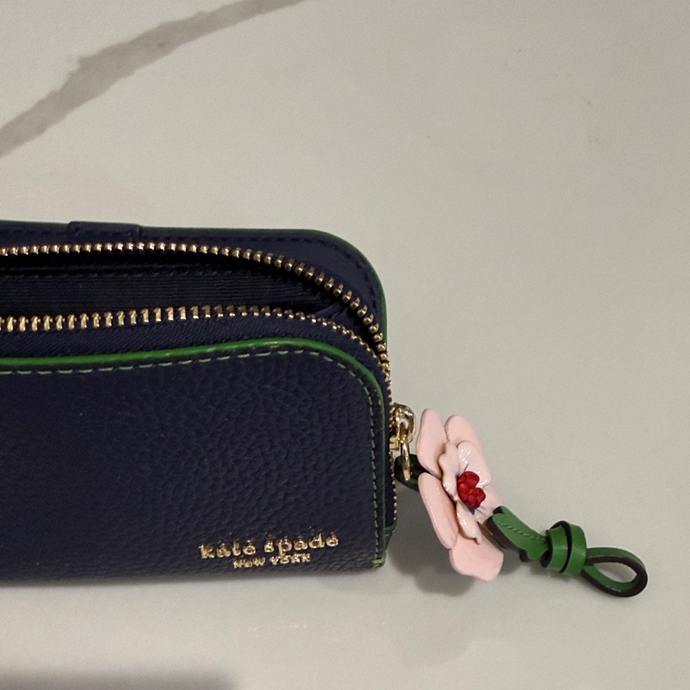 Kate Spade “In the Garden Small Slim Bifold” Navy Wallet with Pink Floral Accent - Picture 6 of 7